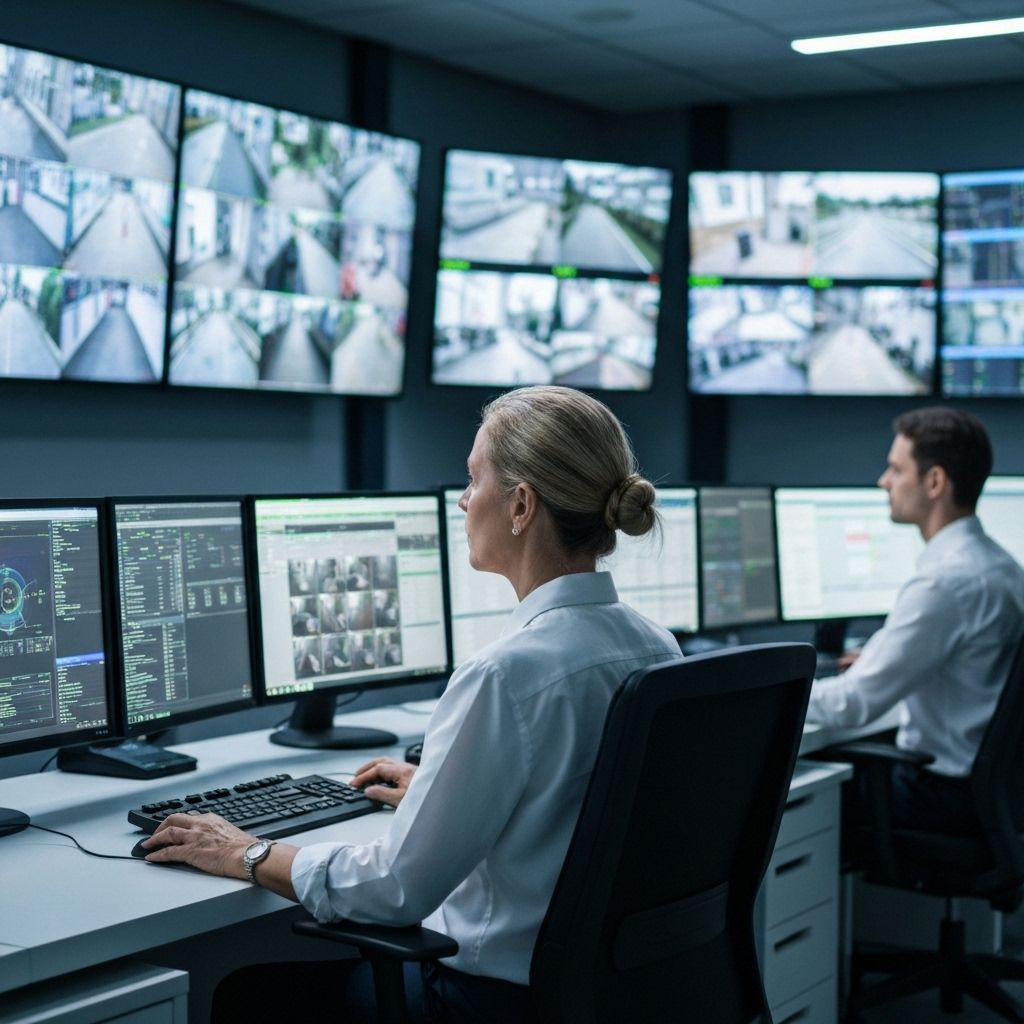 24/7 alarm monitoring center with operators monitoring business security systems