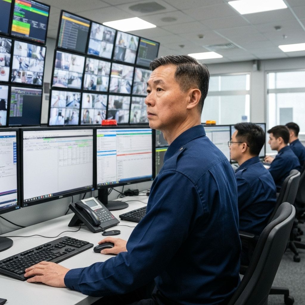 24/7 monitoring center receiving emergency alerts from panic button systems