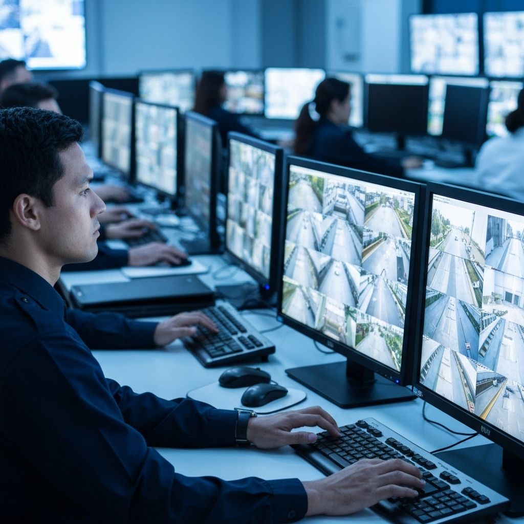 24/7 monitoring center with security professionals working around the clock