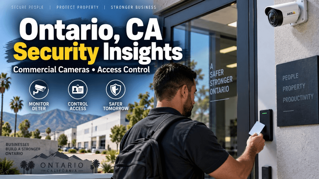 Ontario, CA commercial security insights—cameras and access control at a modern office entrance