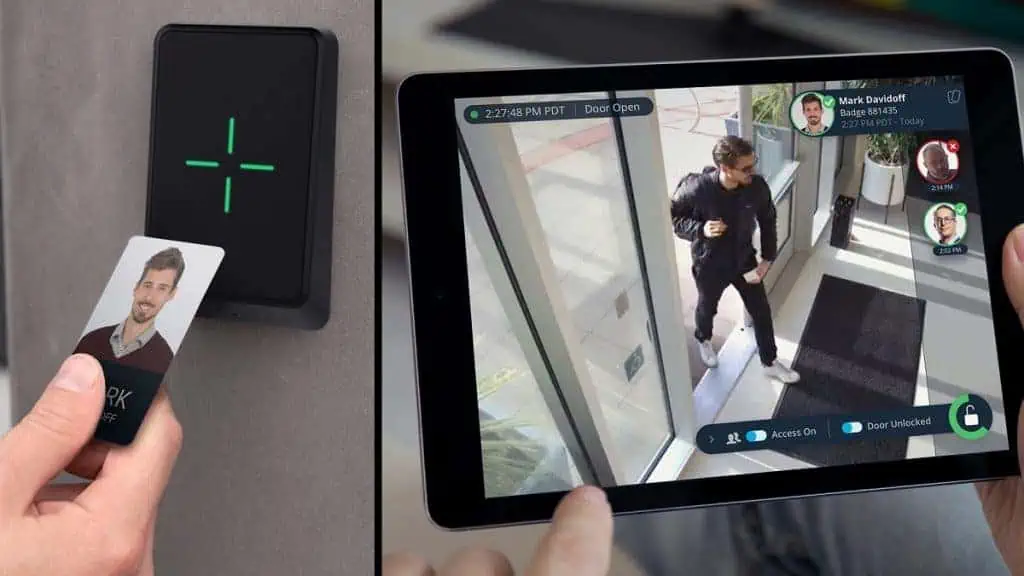 Employee using Verkada Pass mobile app for touchless access control
