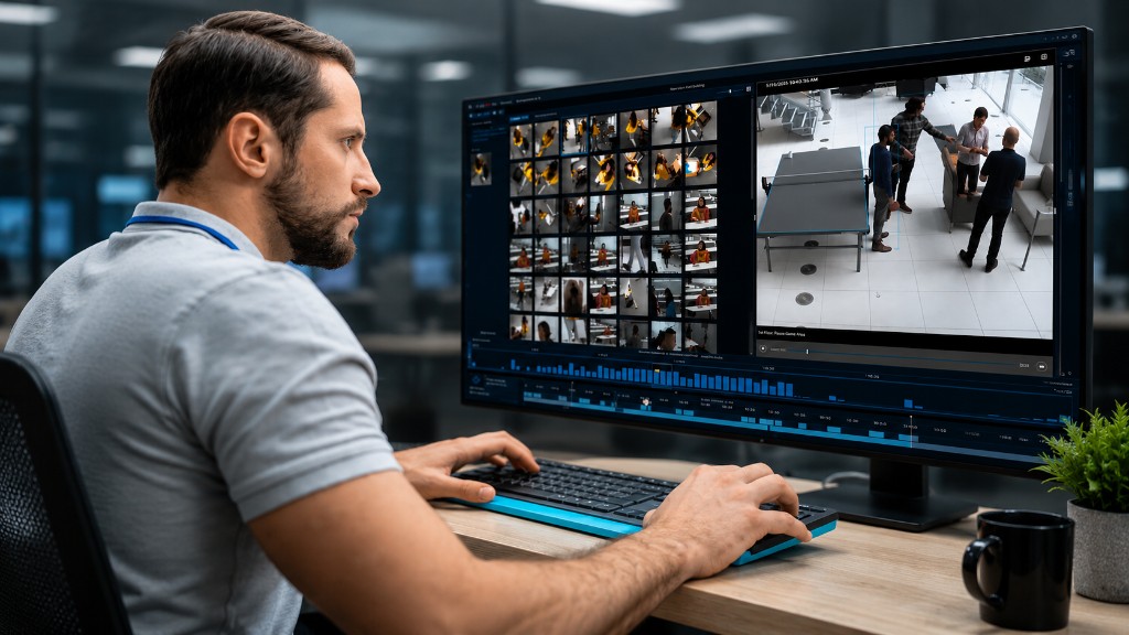Avigilon Appearance Search interface showing person detection across camera feeds