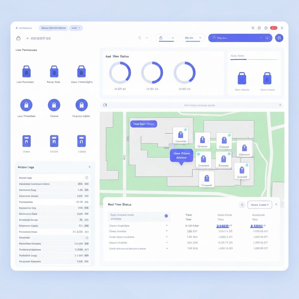 Cloud-based access control management dashboard showing user permissions and door status