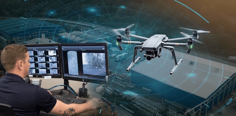 Modern quadcopter drone with sophisticated camera gimbal system