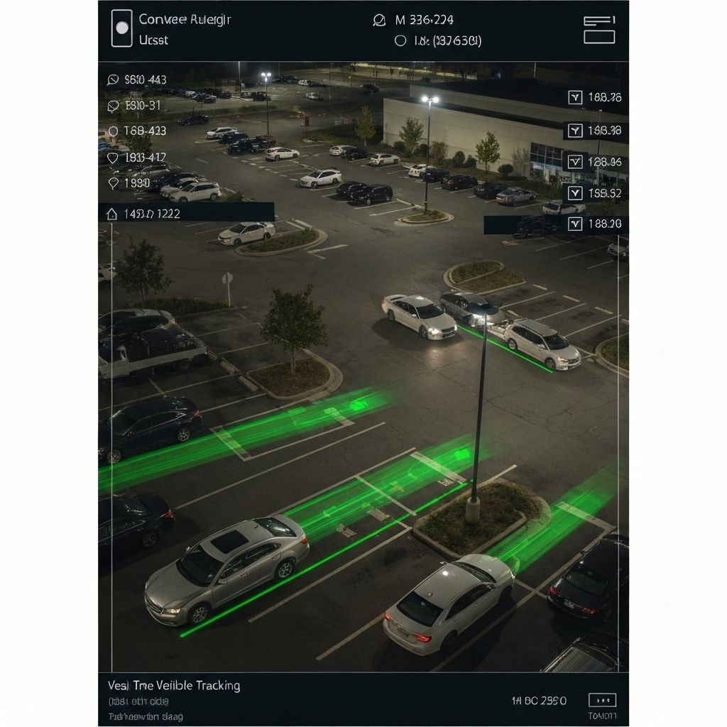 High-definition security camera footage with license plate recognition overlay