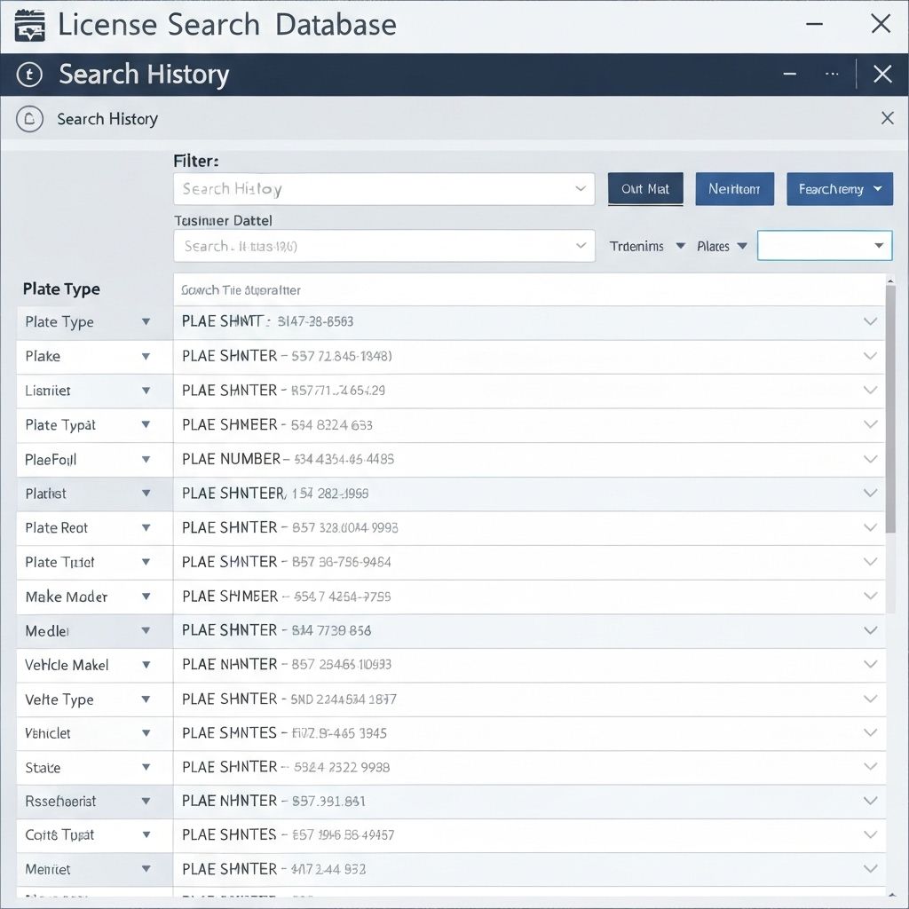 License plate search database interface with results