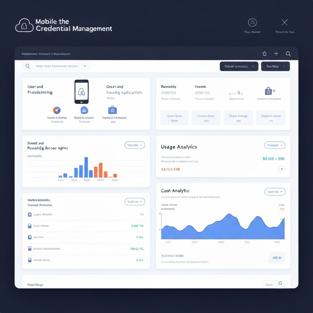 Cloud-based mobile credential management dashboard showing user provisioning and cost analytics