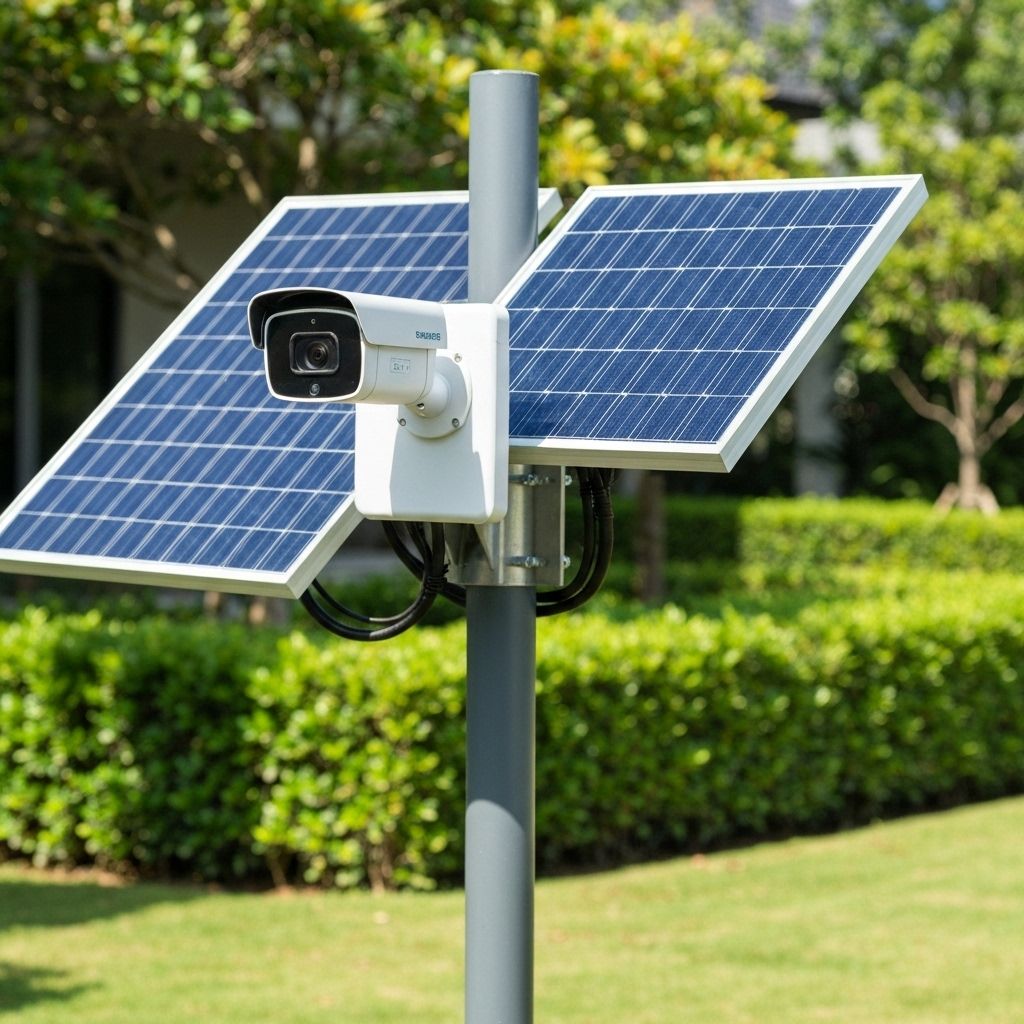 Solar-powered security camera with weather-resistant equipment