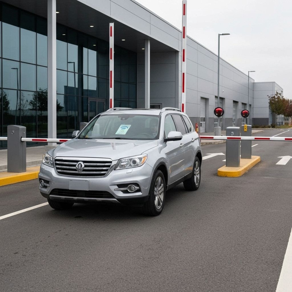 Vehicle with RFID windshield tag approaching automated gate